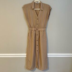Thread & Supply Button Front Midi Dress Tan Size XS